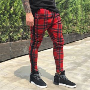 남자 바지 긴 캐주얼 스포츠 바지 슬림 피트 격자 무늬 바지를 실행 Joggers Sweatpants 남성 바지 201126