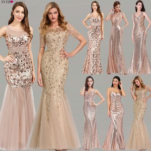 Plus Size Gold Sequined Evening Dresses Ever Pretty Mermaid V-Neck Elegant Women Formal Party Long Dresses Abendkleider 2020 LJ201124