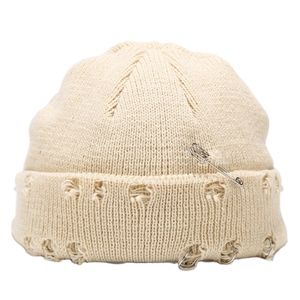 Winter Knit Distressed Docker Beanie With Pin Trawler Beanies Ripped Melon Hat Roll up Edge Skullcap for Men Women