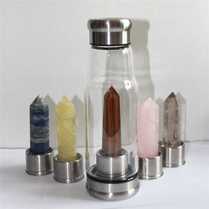420 ml Doğal Kristal Şifa Gem Elixir Su Şişeleri Taş Cam Terapi Taş Şişe Demlik Enerji Kupası