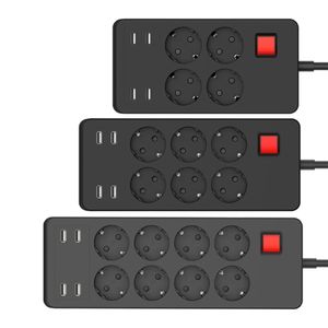 Multiple Power Strip Surge Protector Pop up plugits 8 AC Outlets EU-kontaktuttag med USB-laddare vägguttag täcker 1,8m förlängningssladd för dators-smartphone