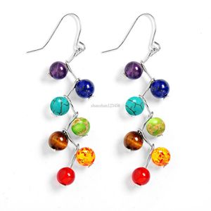 Natural Stone Yoga 7 Chakra Earrings Dangle women Yoga Ear rings Regalite Chandelier Fashion Jewelry Will and Sandy