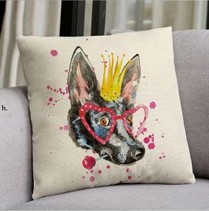 Decorative Throw Pillow Cover puppy Linen PillowCases Square Standard Cushion Covers for Couch Sofa Bed 18x18 Inch RRF13772