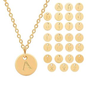 26 Letters Initial Necklace Silver Gold Rose Gold Color Disc Necklace Letter Pendant Necklaces Jewelry Wholesale