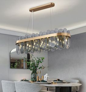 Ny modern ljuskrona belysning för matsal Ovala glasljusarmaturer Lyxigt kök ö Hänglampor med LED