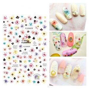 Tillbaka Lim Nail Sticker Akvarellfärg Målning Blomdesign Konst Manikyr Klistermärken Vattentäta återanvändbara naglar Dekal Ny ankomst 0 95ms L2