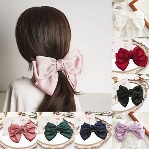 Sweet Solid Color Big Bow Hairpins For Girls Fashion Hair Clips Women Three Layers Satin Hairgrip Hair Accessories Headwear