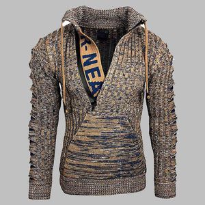 Zimowy męski sweter Moda High Street Pullover Mężczyźni List Drukowanie Połowa Zipper Dzianie Sweter Mężczyźni Rok Sweatercoat 211221