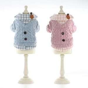 Autumn Winter Warm Dog Sweater Plaid Pet Jumper Coat Fannel Inside Teddy Poodle Small Dog Fake Two-piec Sweater XS S M L XL