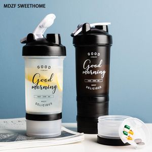 MDZF SWEETHOME Tragbare Sportwasserflasche Outdoor-Reisetrageflasche 3-lagiges Design mit Protein-Shaker-Wasserflaschen 201105