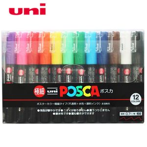 Uni posca pc-1m 12-färgs kostym reklam penna graffiti markera penna propylen runda huvudet Mark 0,7 vattenbaserad handmålade Y200709