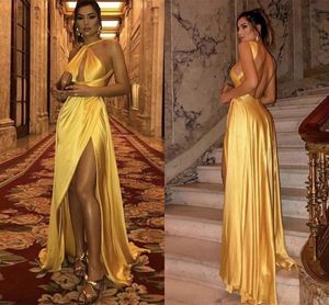 Modest Yeni Moda Seksi Ucuz A Hattı Gelinlik Modelleri Anahtar Deliği Boyun Yüksek Yan Bölünmüş Kat Uzunluk Backless Resmi elbise Parti Abiye Giyim