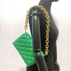 Torby na zakupy zielone damskie metalowy łańcuch na ramiona pikowane torebki i torebka kobiety markowe sprzęgło damskie torebka 220307