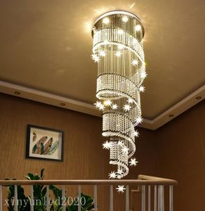 Modern LED long spiral meteor shower crystal staircase chandelier lighting hallway creative restaurant hanging light fixtures