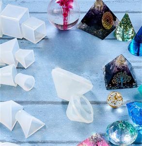 DIY Epoxy Resin Silikonformar Drop Lim Crystal Cube Pyramid Triangulär Cone Round Ball Geometri Mögel Hantverk Verktyg Varm Försäljning lya m2