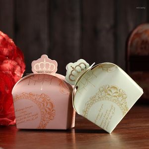 Present Wrap 50st Bronzing Crown Candy Box Mini Elegant Wedding Party Favor Birthday Baby Shower Pink Green Supplies1