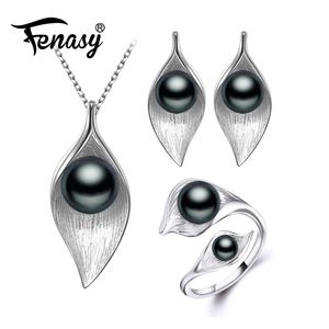 Wholesale pearl jewelry sets for wedding resale online - Fenasy Nice Natural Pearl Jewelry Sets Sterling Silver Pendant Necklace For Women Pearl Earrings And Wedding Rings