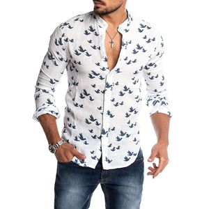 Najnowszy Mężczyzna Moda Casual Drukowane Koszule Drukowane Koszule Jesień Slim Fit Button Placet Koreański Cut Collar Z Długim Rękawem Mężczyzna Społeczny Business Y200104