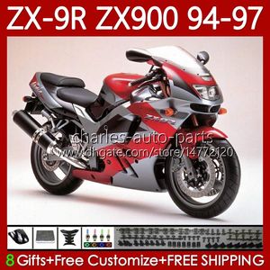 OEM Body Kit For KAWASAKI NINJA ZX-9R ZX900 ZX 9R 9 R 900 CC 1994 1995 1996 1997 Bodywork 100No.96 ZX9 R ZX900C Red grey 900CC ZX-900 94-97 ZX9R 94 95 96 97 MOTO Fairing