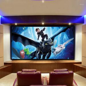 Projektionsskärmar Flocking Fast Frame Projector Screen 6.5cm Border Aluminium Alloy för hemmabio Kontorsmöte Vit-svart PVC yta