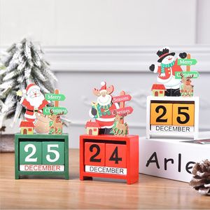 Juldekorationer Träkalender presenterar Creative DIY Xmas Present Cartoon Moose Santa Snowman Mini Table Top WQ60-WLL