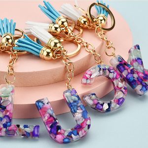 26 Alphabet Keychain Transparent Acrylic Crystal Tassel Pendant Man Woman Bag Keychain Ornament Christmas Valentine Birthday Gift