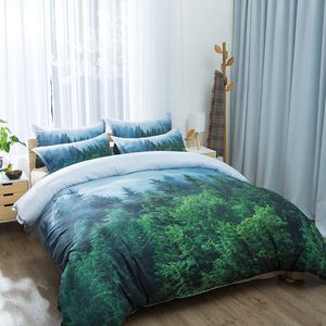 Naturlig Maple Forest Bedding Set 3 Piece Rustik Fall Höst Tree Duvet Cover Green Woodland Leaves Single Double King Bed Sets T200706