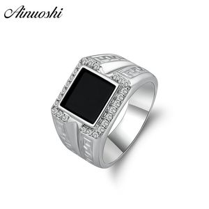 Anceinyhi 925 Sterling Prata Homens Casamento Anéis de Noivado Princesa Princesa Corte Masculino Prata Festa de Aniversário Halo Anel Girls Jóias Y200106