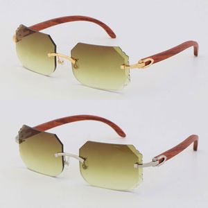 Yeni Satış Çerçevesiz Orijinal Ahşap Güneş Gözlüğü Vintage Ahşap Güneş Gözlükleri Çerçeve Kedi Göz Gözlük 18 K Altın Metal Büyük Kare Çerçeve Erkek Ve Dişi UV400 Gözlükler
