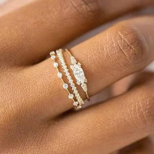 Wedding Rings 2022 Fashion Japanese And Korean Small Fresh Diamond Clip Horse Eye Zircon Three-piece Female Engagement Ring Jewelry Gift
