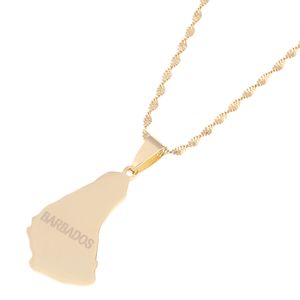 Stainless Steel Gold Map Of the Barbados Island Pendant Necklaces Fashion Maps Jewelry Gifts