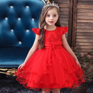 Europeu e americano estilo manga curta criança vestido de casamento menina vestido princesa gaze pombous vestido para menina