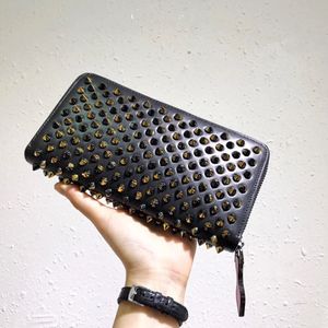 Men Long Wallets Style Panelled Spiked Clutch Women Patent Real Leather Mixed Color Rivets bag Clutches Lady Long Purses Wallets with Box