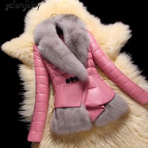 100% Real Sheepskin Coat Female Winter Natural Fox Fur Pink Duck Down Jacket Women Korean Genuine Leather Jacket Coats 1928 201030