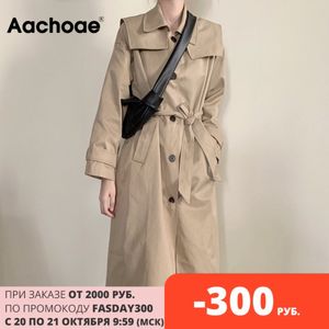 Aachoae Casual Trench Coat 2020 Giacca a vento lungo Donne coreano cappotto monopetto con cintura Solid tasche a maniche lunghe Capispalla LJ201021