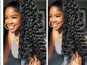 Long Drawstring Afro Kinky Curly Penytail Human Hair Non-Remy Indian Hair Extensions Pony Tail för afroamerikan