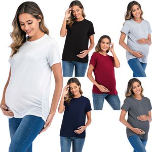 Wholesale womens maternity t shirts resale online - 6090 Hot Solid Summer Casual Maternity T shirt Belly T Shirt Clothes for Pregnant Women Loose European Pregnancy Tees Tops LJ201119