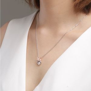 SA Silverearge Heartクラウンペンダント925スターリングシルバーネックレスジルコンネックレスのための女性ファインジュエリーローズゴールドカラーQ0531