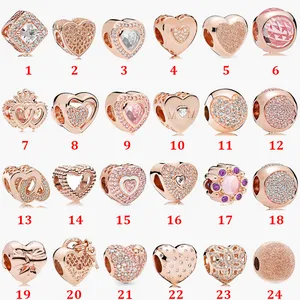 Fine jewelry Authentic 925 Sterling Silver Bead Fit Pandora Charm Bracelets Charms Rose Gold Magnolia Clip Heart Safety Chain Pendant DIY beads