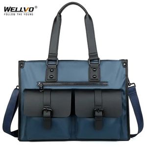 Männer Oxford Aktentasche Männliche Business Casual Handtaschen Laptop -Taschen Dokumente Aufbewahrungstasche Fashion Schulter schwarz Blau XA901ZC 220125