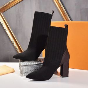 2021 Fashion Luxury Lady stövlar Sock Booties Fashionabla bekväma läder Kvinna Presbyopia Martin Klackhöjd 9cm storlek 35-42