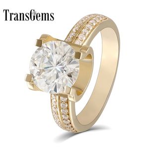 Transgems 2ct ct Lab Grown Wedding Anelli di fidanzamento Solido oro giallo 18 carati Diamanti Lab Accenti Banda donna Y200620