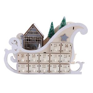 Tree House Sleigh Wooden Advent Calendar Countdown Christmas Party Decor 24 Lådor med LED Light Ornament 201127