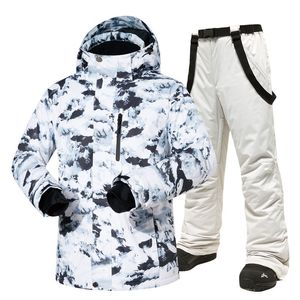 -30 Temperatura Garnitur narciarski Mężczyźni Marka Zimowa Outdoor Wiatroodporna Wodoodporna Thermal Snow Jacket and Spodnie Ski Snowboard Kurtka Mężczyźni 201203