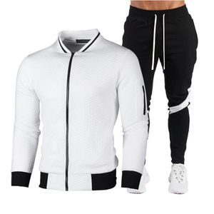 Märke Men Tracksuit 2 stycken Mäns Vinterjacka Casual dragkedja Jackor Sportkläder + Byxor Sweatshirt Sports Suit Män sätter kläder