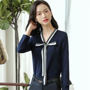 Frauen Blusen Shirts Herbst 2021 Plus Größe 4XL Weiß Navy Blau Hemd Weibliche Große Größen Langarm Fashion Professional bluse Tops1