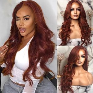 Dark Auburn Cioccolato Cioccolato marrone Wig Wavy HD Transprent 360 pizzo Frontale Human Parrucche peruviane Remy Premante nodi di candeggina per donne per donne