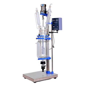 ZZKD 2L Small Volume Glass Reactor Condensor with Dropping Flask w/PTFE Stirrer with Seal for Lab Chemical Reaction Glass Reactor