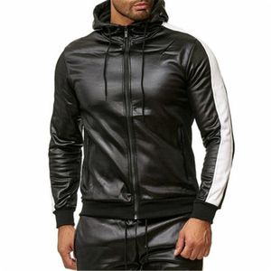 Män Pu Faux Leather Jackor Fashion Trend Splicing Långärmad Cardigan Zipper Hooded Coats Designer Male Autumn Casual Slim Ytterwears