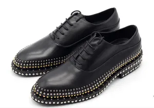 Oxford Shoes Handmade Three Three Rivets Gentleman Leather Shoelace Męskie Buty Koronki Sukienka Buty na wiosnę